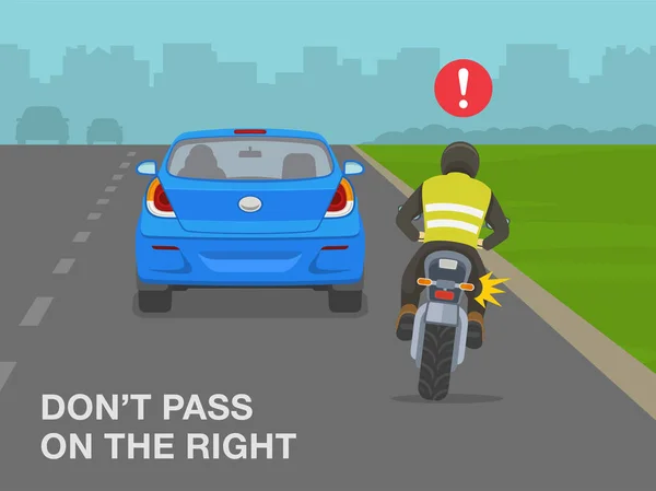 Regler Och Tips För Bilkörning Inte Från Rätt Varningsdesign Motorcyklisten — Stock vektor