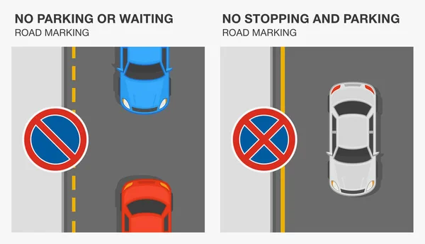Marcas Estrada Significando Sem Parar Esperar Sem Marcação Estrada Estacionamento —  Vetores de Stock