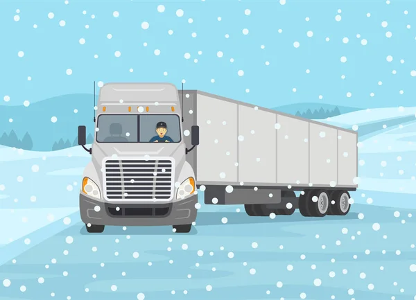 Veiligheid Auto Rijden Winter Seizoen Vooraanzicht Van Een Vrachtwagen Glijden — Stockvector