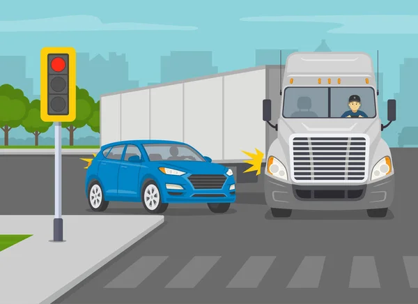 Veiligheidsvoorschriften Voor Het Rijden Het Verkeer Grote Amerikaanse Semi Truck — Stockvector