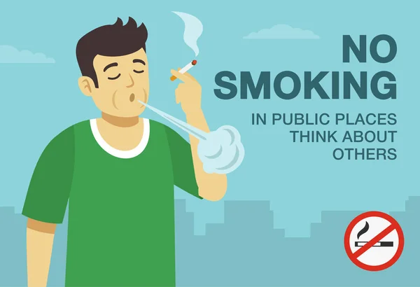 Prohíbe Fumar Cigarrillos Lugares Públicos Joven Personaje Masculino Sosteniendo Cigarrillo — Vector de stock