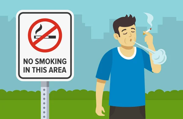 Fumar Cigarrillos Lugares Públicos Joven Personaje Masculino Sosteniendo Cigarrillo Apagando — Vector de stock