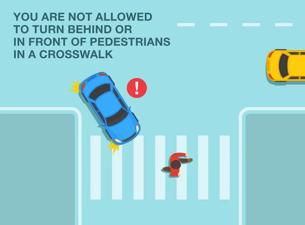 Güvenli Sürüş Trafik Yönetmeliği Kuralları Yaya Geçidindeki Yayaların Önüne Arkasına — Stok Vektör