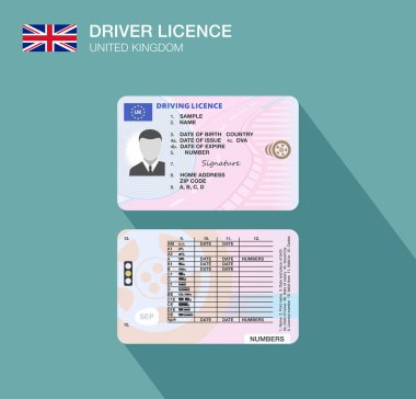 Birleşik Krallık araba sürücüsü ehliyeti. Düz vektör çizimi. Büyük Britanya.