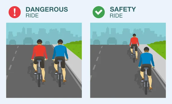 Veszélyes Biztonságos Kerékpárút Úton Egy Akta Két Gyorshajtás Lapos Vektor — Stock Vector