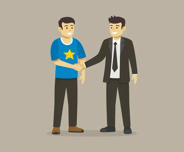 Two Men Shaking Hands One Male Character Congratulates Shaking Other — Stock Vector