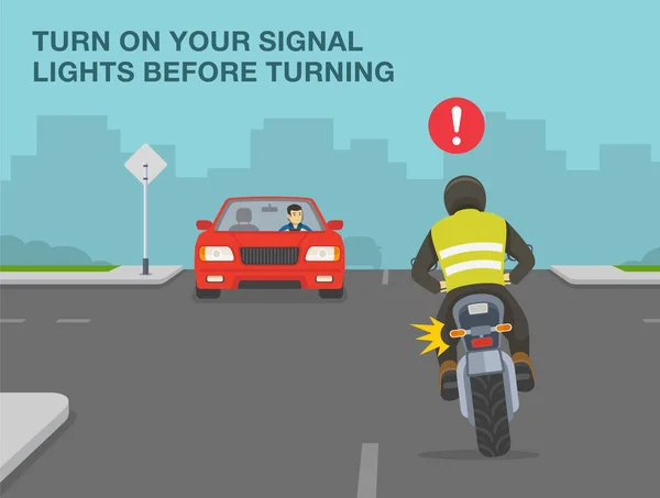 Seguridad Motocicleta Normas Conducción Consejos Enciende Las Luces Señal Antes — Archivo Imágenes Vectoriales