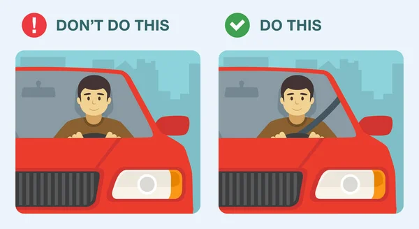 Faire Pas Faire Règles Conseils Sécurité Volant Portez Votre Ceinture — Image vectorielle
