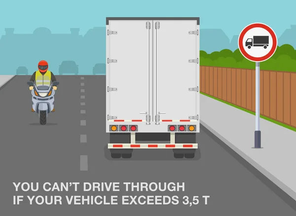 Veilig Rijden Verkeersregels Verkeerstekens Geen Vrachtwagens Achteraanzicht Van Een Vrachtwagen — Stockvector