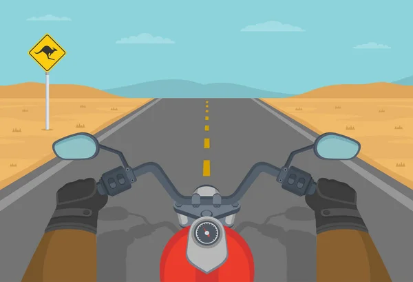 Voyage Moto Travers Désert Australien Mains Tenant Guidon Moto Classique — Image vectorielle