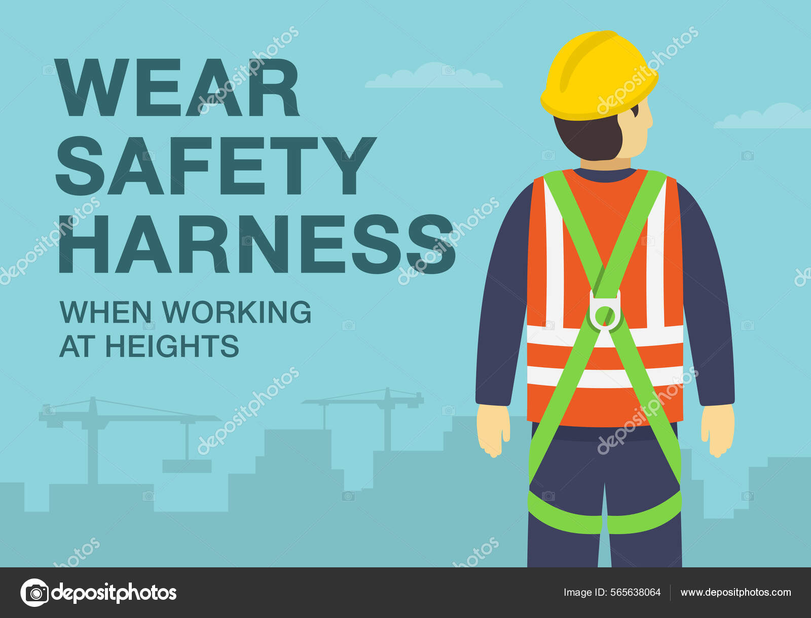 Workplace Golden Safety Rule Wear Safety Harness Working Heights Use