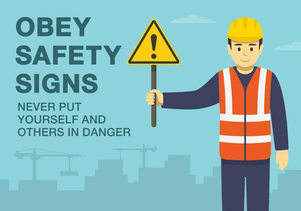 Workplace Golden Safety Rule Obey Safety Signs Stickers Tags Never — Stockový vektor