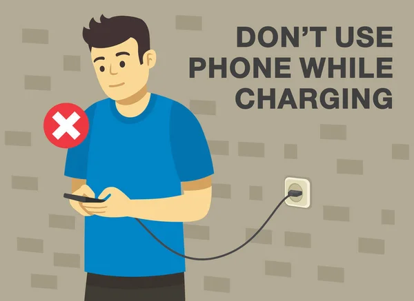 Regras Dicas Segurança Elétrica Não Use Telefone Durante Carregamento Personagem —  Vetores de Stock
