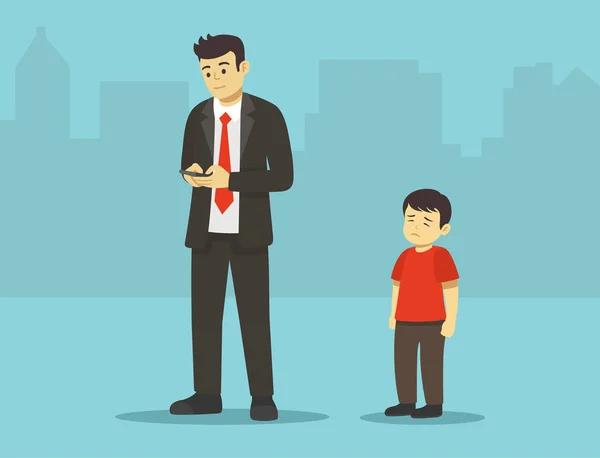 Jeune Personnage Masculin Utilisant Téléphone Faites Pas Attention Son Enfant — Image vectorielle