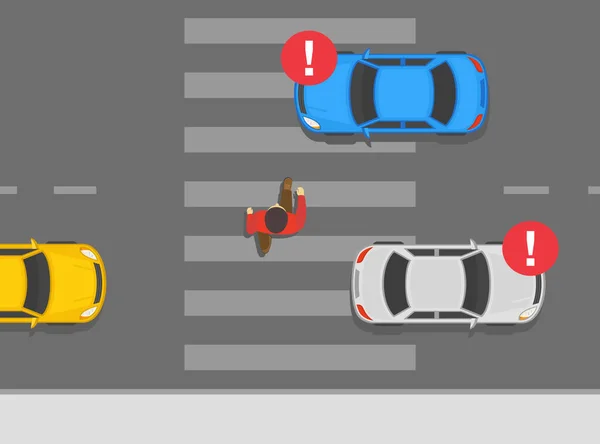 Safe Driving Rules Tips Traffic Regulation Pedestrian Crossing Hidden Pedestrian — Archivo Imágenes Vectoriales