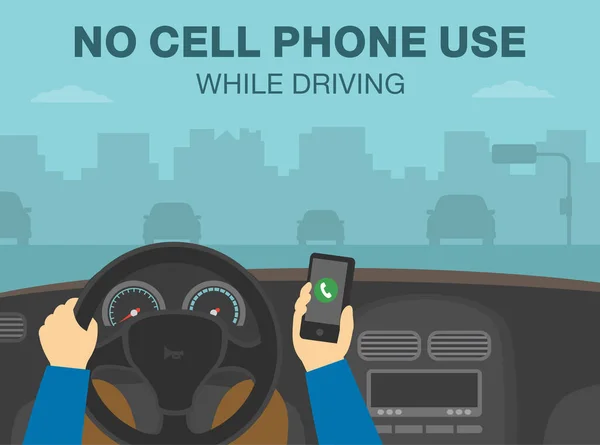 Safe Driving Rules Tips Driver Hand Holding Phone Other Hand — Vector de stock
