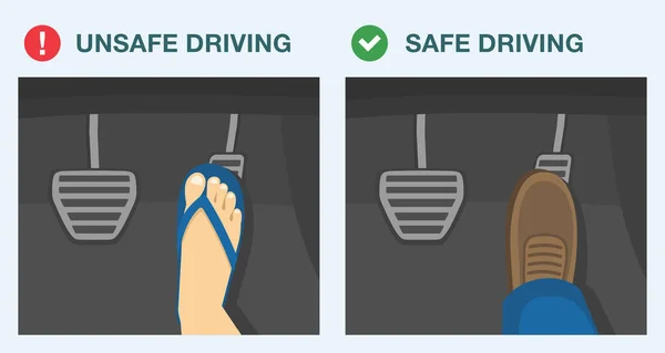 Driving Rules Tips Safe Unsafe Driving Driving Flip Flops Allowed — Vector de stock