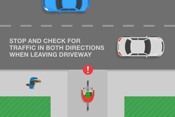 Safe Bicycle Riding Traffic Regulation Rules Bicycle Driveway Stop Check — ストックベクタ