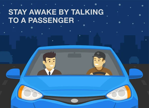 Безпечні Правила Водіння Автомобіля Поради Нічне Водіння Прокидайтеся Розмовляючи Пасажиром — стоковий вектор