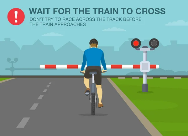 Safe Bicycle Riding Rules Tips Wait Train Cross Don Try — Vector de stock