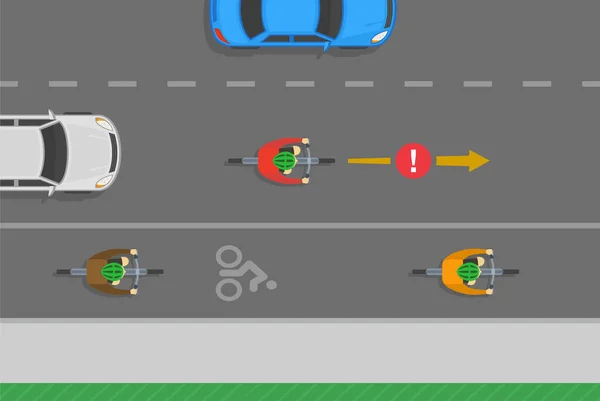 Güvenli Bisiklet Sürme Trafik Kuralları Yolun Bir Bölümünde Bir Bisiklet — Stok Vektör