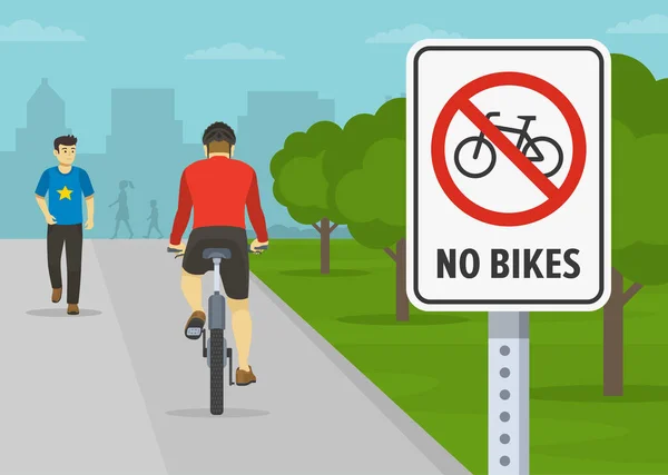Pedestrian Safety Bicycle Driving Rules Cyclist Riding Cycling Prohibited Area — Stock Vector