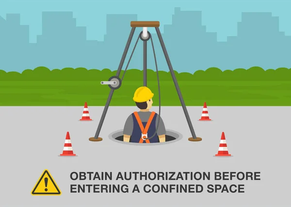 Regla Seguridad Lugar Trabajo Obtener Autorización Antes Entrar Espacio Confinado — Vector de stock