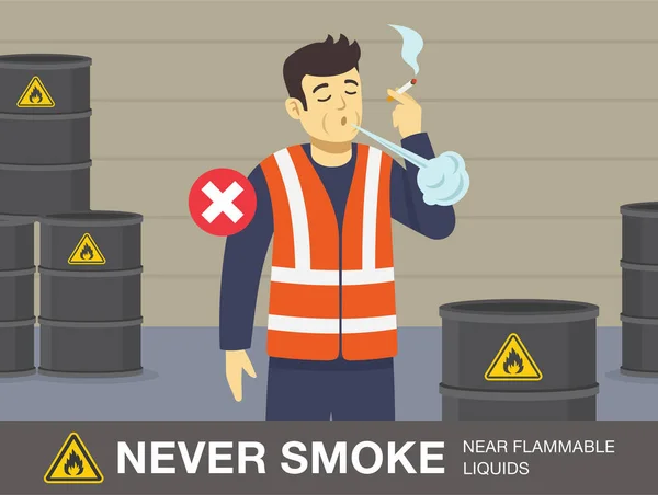Actividad Seguridad Contra Incendios Nunca Fume Cerca Del Diseño Advertencia — Vector de stock