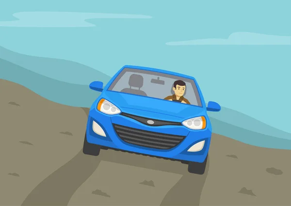 Sınıf Tepelerde Araba Kullanmak Arazi Aracının Takla Açısı Tepedeki Mavi — Stok Vektör