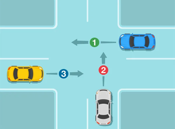 Consejos Conducción Automóviles Seguros Reglas Regulación Del Tráfico Coches Intersección — Archivo Imágenes Vectoriales