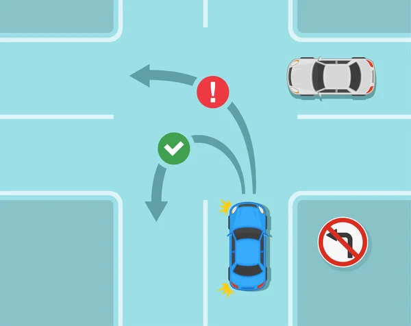 安全な車の運転のヒントや交通規制のルール 交差点に左折道路標識ルールはありません 平面ベクトル図テンプレート — ストックベクタ