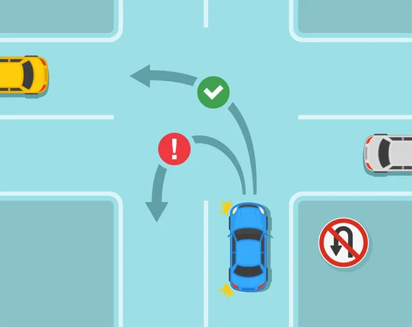 Güvenli Araba Kullanma Ipuçları Trafik Kuralları Yol Ayrımında Dönüşü Işareti — Stok Vektör