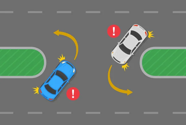 Güvenli Araba Sürme Ipuçları Trafik Kuralları Yolda Yanlış Dönüşü Pozisyonu — Stok Vektör