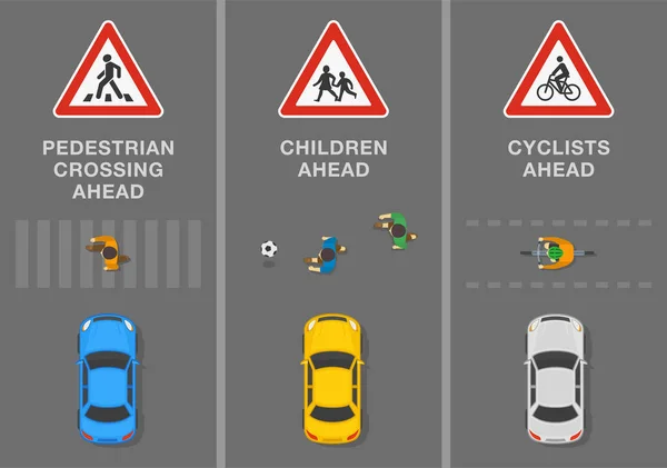 Traffic Regulation Tips Rules Signs Road Markings Meaning Pedestrian Crossing — ストックベクタ