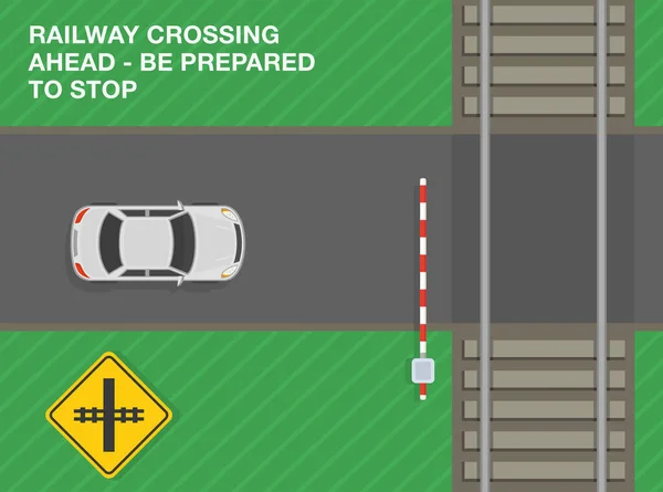 Safe Driving Tips Traffic Regulation Rules Railway Crossing Ahead Prepared — Vector de stock
