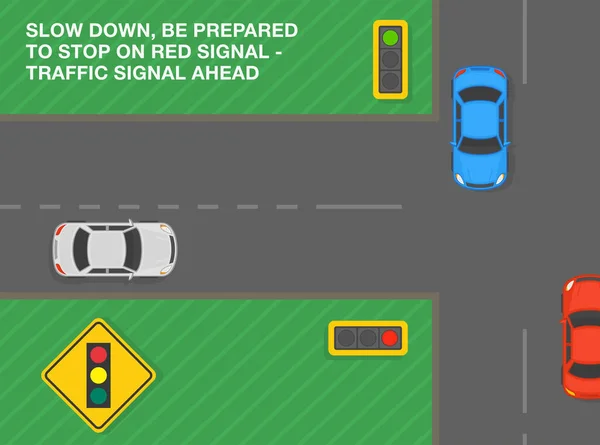 Safe Driving Tips Traffic Regulation Rules Slow Prepared Stop Red — ストックベクタ