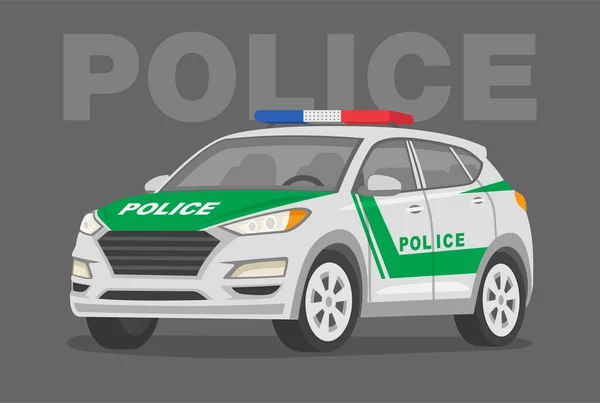 Перспективний Вид Машину Поліцейським Кузовом Сучасна Поліцейська Машина Оае Плоский — стоковий вектор