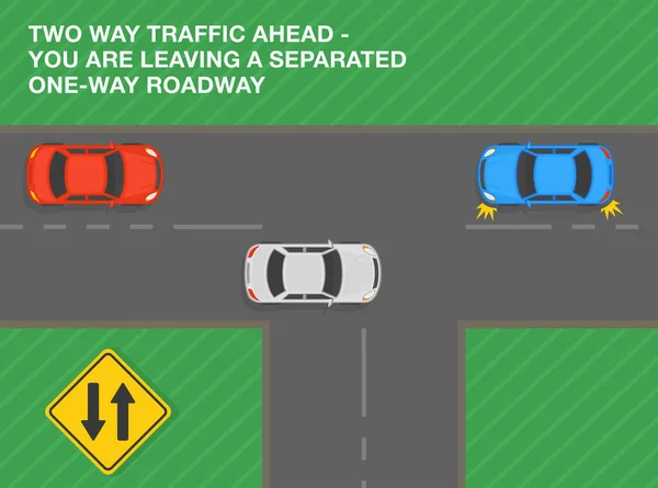 Safe Driving Tips Traffic Regulation Rules Two Way Traffic Ahead — Stok Vektör