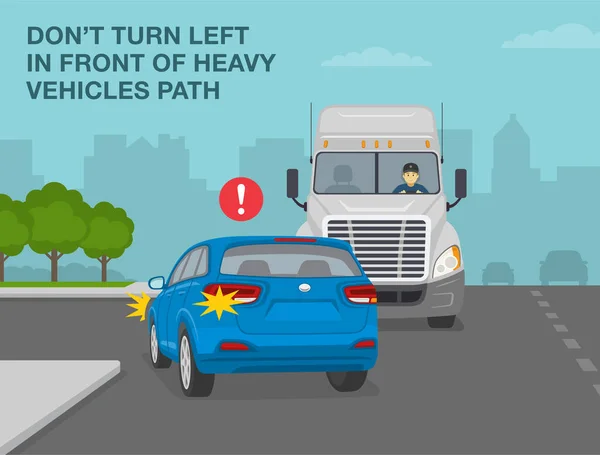 Safe Driving Tips Traffic Regulation Rules Turn Left Front Heavy — Archivo Imágenes Vectoriales