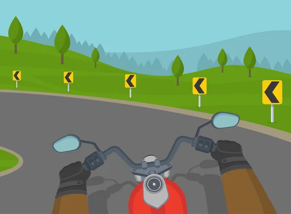 Motorcycle Riding Trip Hills Hands Holding Classic Motorcycle Handlebar Cornering — Διανυσματικό Αρχείο