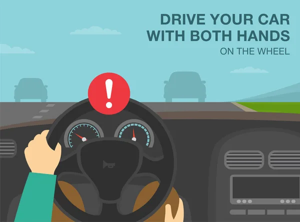 Safe Driving Rules Tips Driver Holding Steering Wheel One Hand — Vetor de Stock