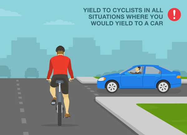 Safe Driving Tips Traffic Regulation Rules Yield Cyclists All Situations — Διανυσματικό Αρχείο