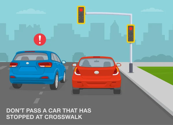 Safe Driving Tips Traffic Regulation Rules Pass Car Has Stopped — Vetor de Stock