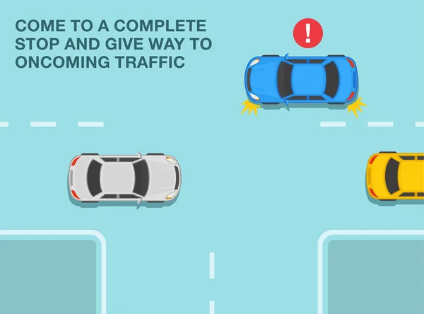 Safe Driving Tips Rules Come Complete Stop Give Way Oncoming — 图库矢量图片