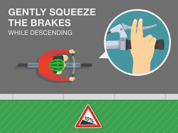 Safe Bicycle Riding Rules Tips Gently Squeeze Brakes While Descending — Image vectorielle