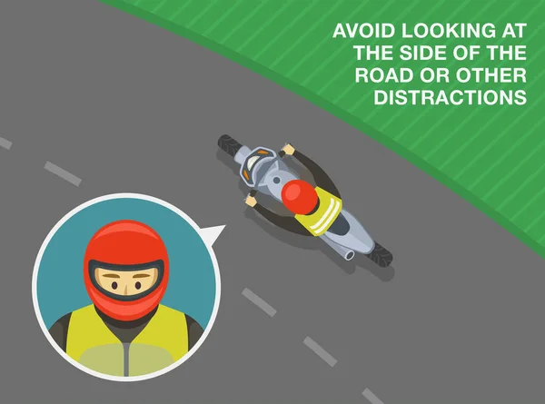 Safe Motorcycle Riding Rules Tips Avoid Looking Side Road Other — Stockový vektor