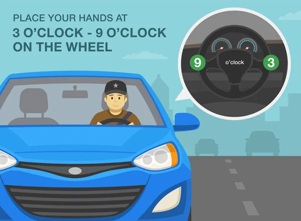 Safe Driving Tips Rules Place Your Hands Clock Clock Steering — Stock vektor