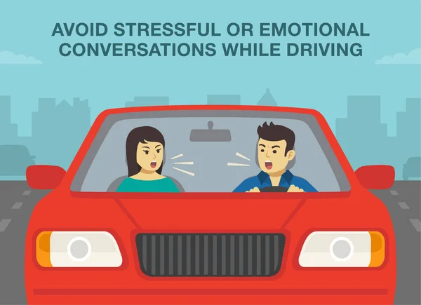 Safe Driving Tips Traffic Regulation Rules Avoid Stressful Emotional Conversations — Vettoriale Stock