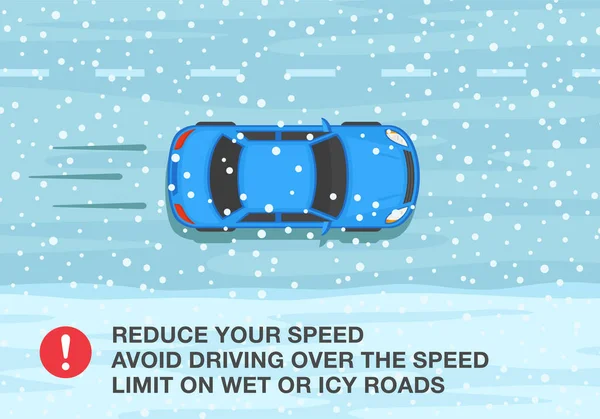Veilige Auto Rijden Regels Tips Winterseizoen Rijden Verminder Snelheid Vermijd — Stockvector