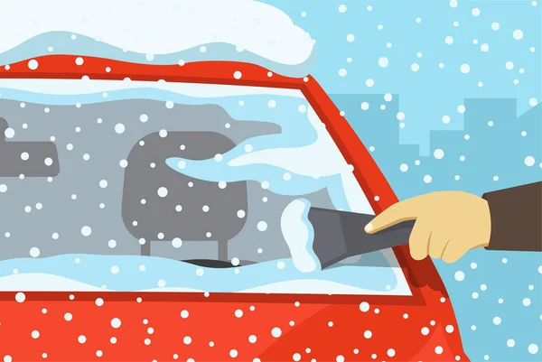 Güvenli Araba Kullanma Kuralları Bahşişler Kış Sezonu Sürücüsü Aracın Camını — Stok Vektör